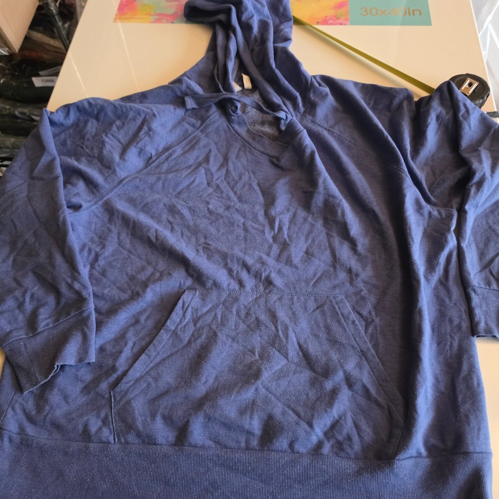Z by Zella Mens Blue Heathered Pullover Hoodie Kangaroo Pocket XL Activewear
